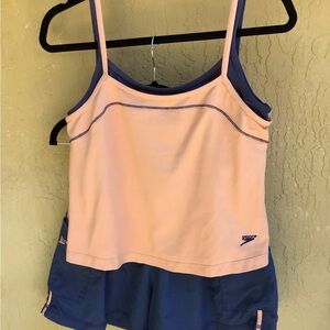 Womens Speedo Athletic Short Set Large Marine Blue & Peach